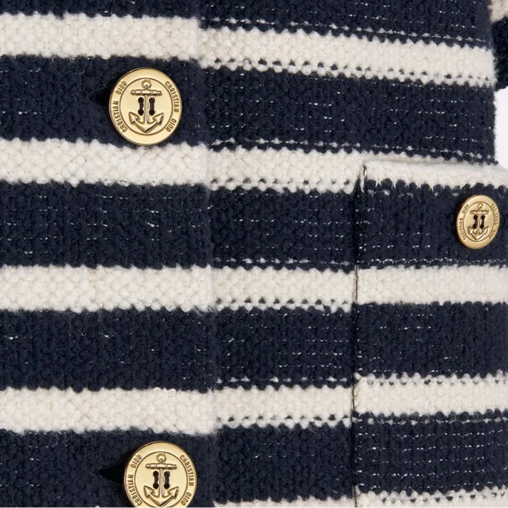 Dior Marinière Short-Sleeved Jacket Navy Blue and White Cotton and Virgin Wool